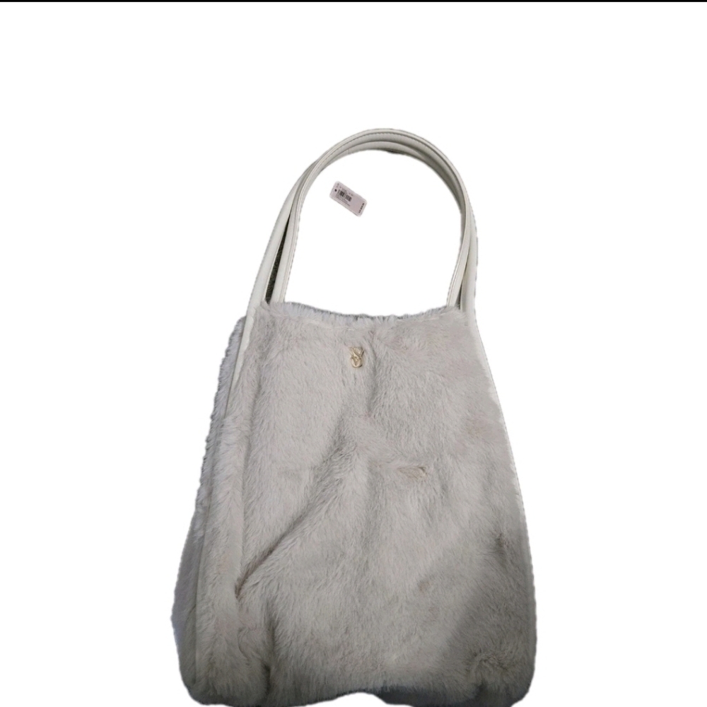 NWT Victoria's Secret White Faux Fur Tote Bag Fluffy Plush Large Shoulder Bag